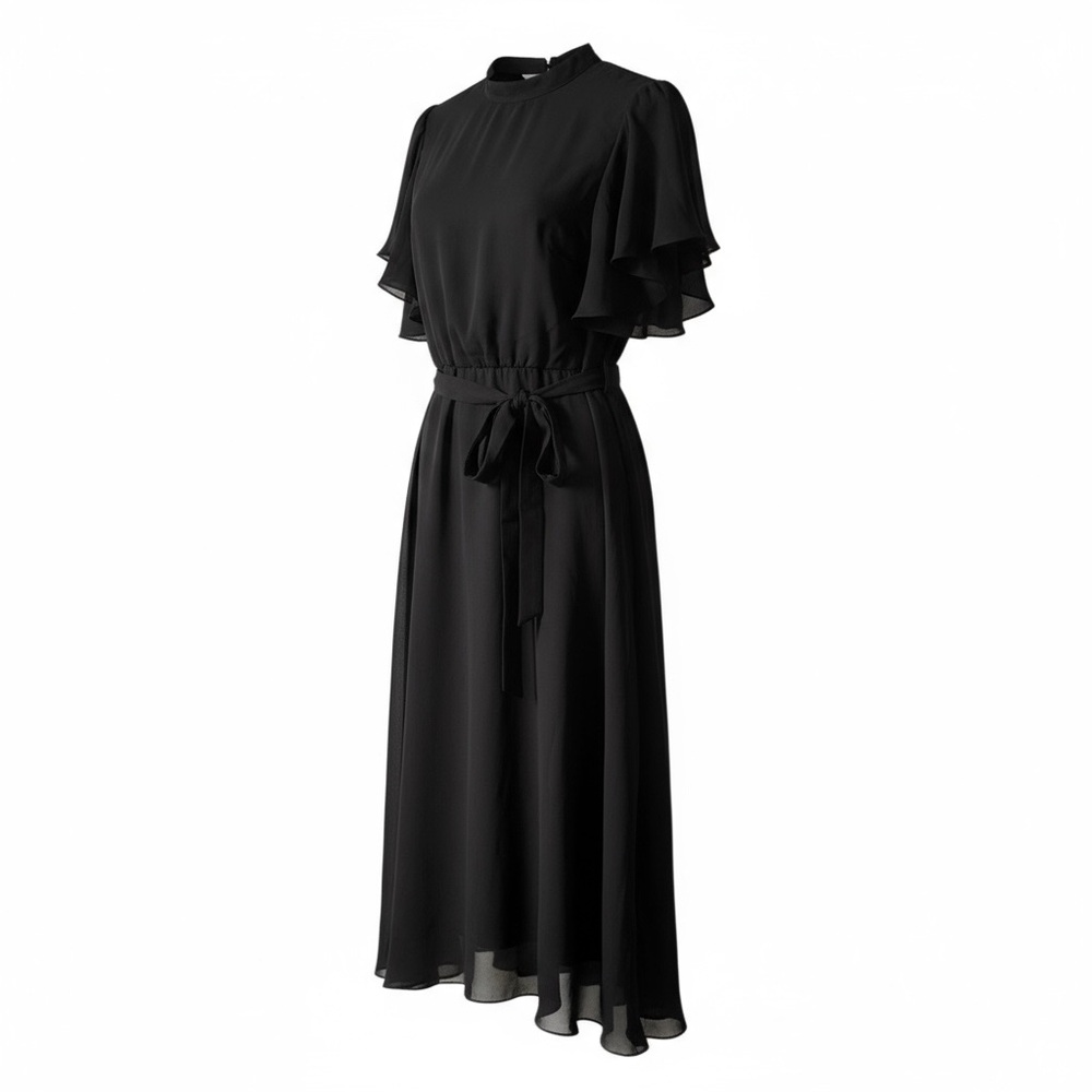 Blush Mark “Such a Flirt” Black Flutter Sleeve Maxi Dress. NWT Size Large.